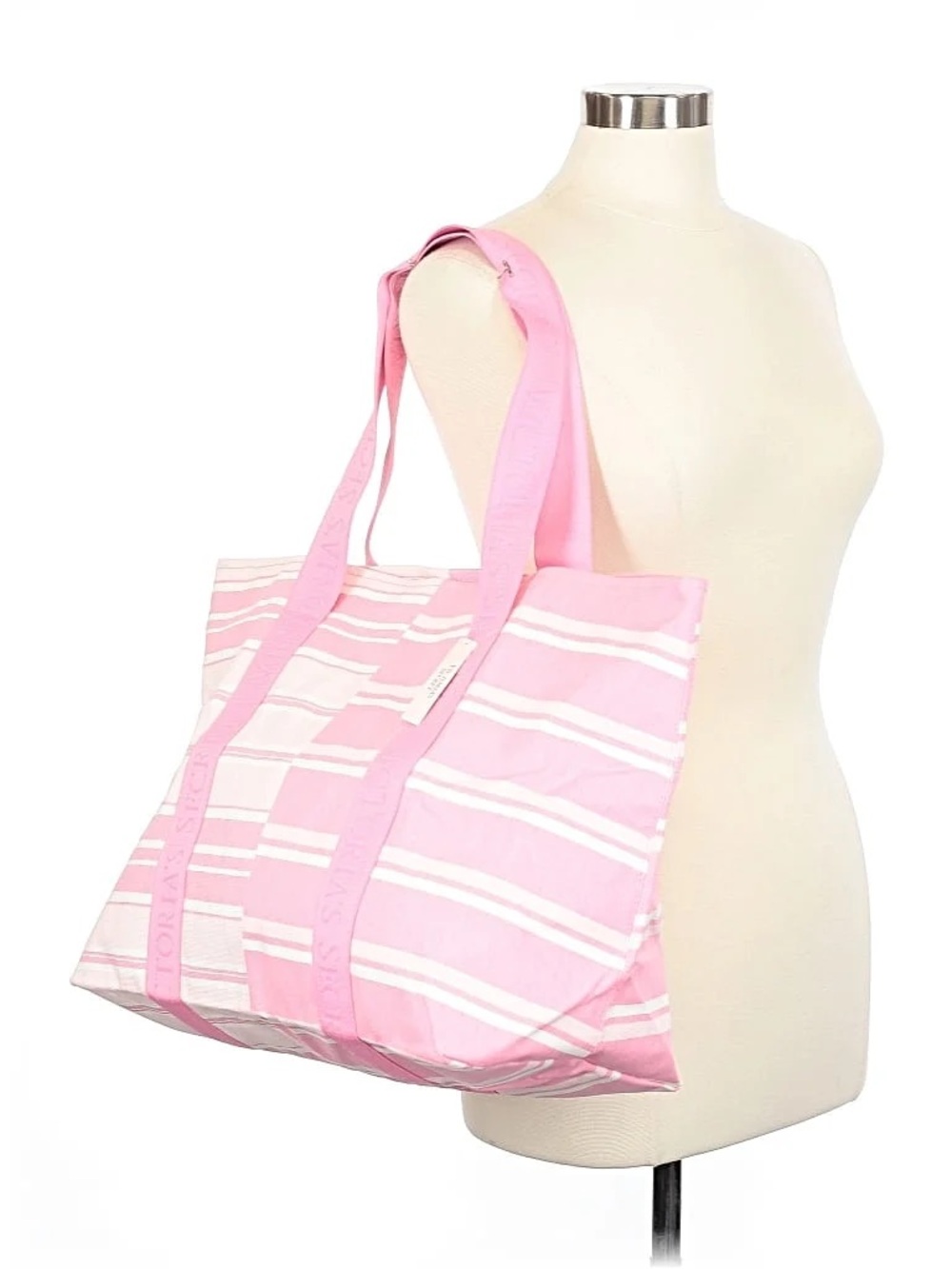 Victoria’s Secret VS Pink White Striped Tote Bag NWT Travel Cruise Vacation